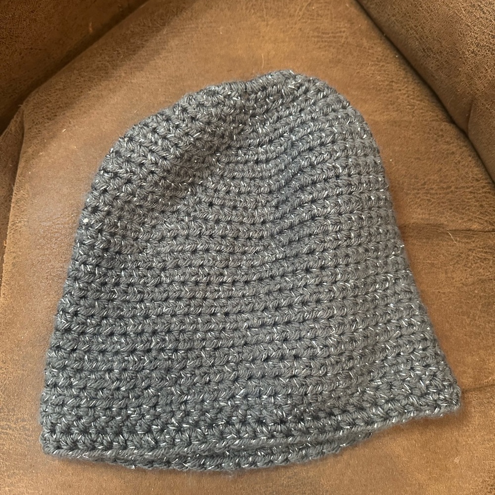 Handmade Chunky Crochet Beanie in Dark Gray with Sparkle
